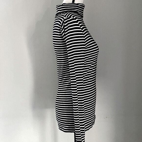 J. crew Black and White Striped, High-Neck,  Long-Sleeve Top. Size X-Small. - Picture 3 of 7